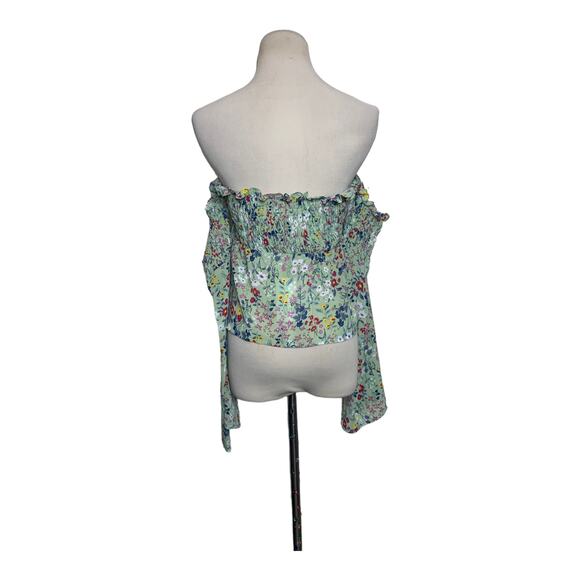 Glamorous green floral long sleeves off shoulders cropped top size Medium - Picture 11 of 11